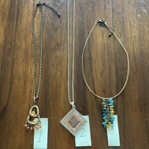 3 Piece Necklace Bundle Metallics & Beads Muted Earth Tone Boho Western Cowgirl